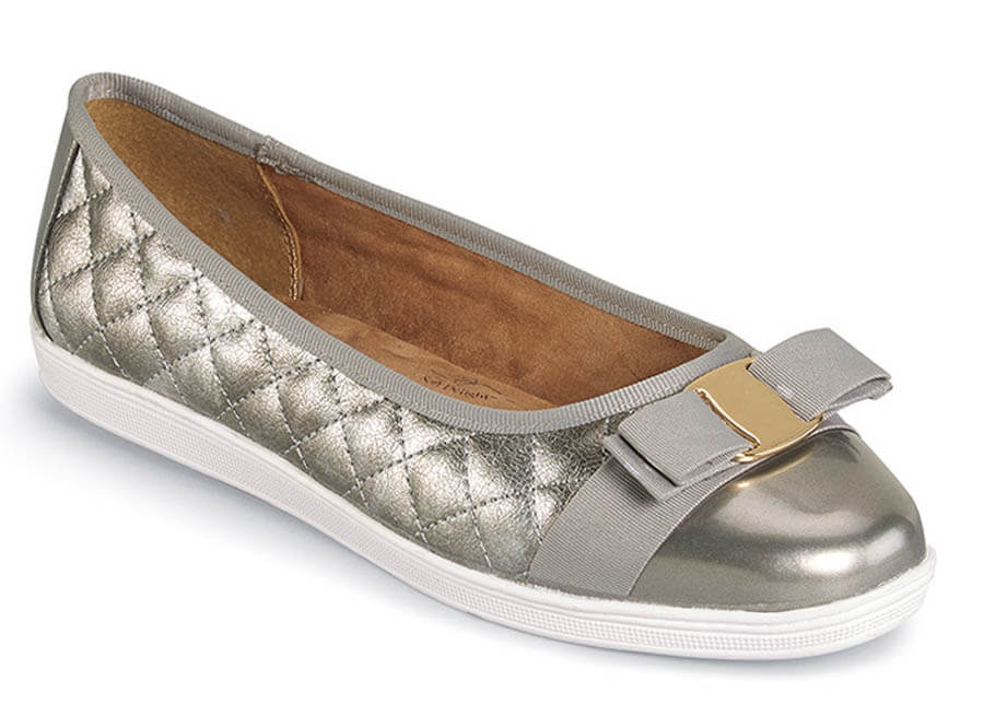 Faeth Pewter Quilted Ballet Flat | Hitchcock Wide Shoes