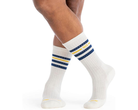 White Navy-Mens Vintage Stripe Cushioned Crew Sock 1