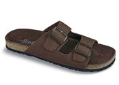 Brown Dual Strap Leather Slide