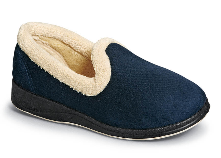 Relax Navy Lined Slipper | Hitchcock Wide Shoes