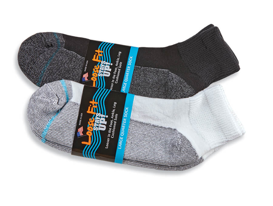 Extra Wide Sock Co Loose Fit Stay Ups! Quarter Socks White / Small | US Women 6.5-9.5 | US Men 5-8