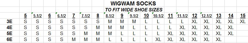 Wigwam Sock Chart