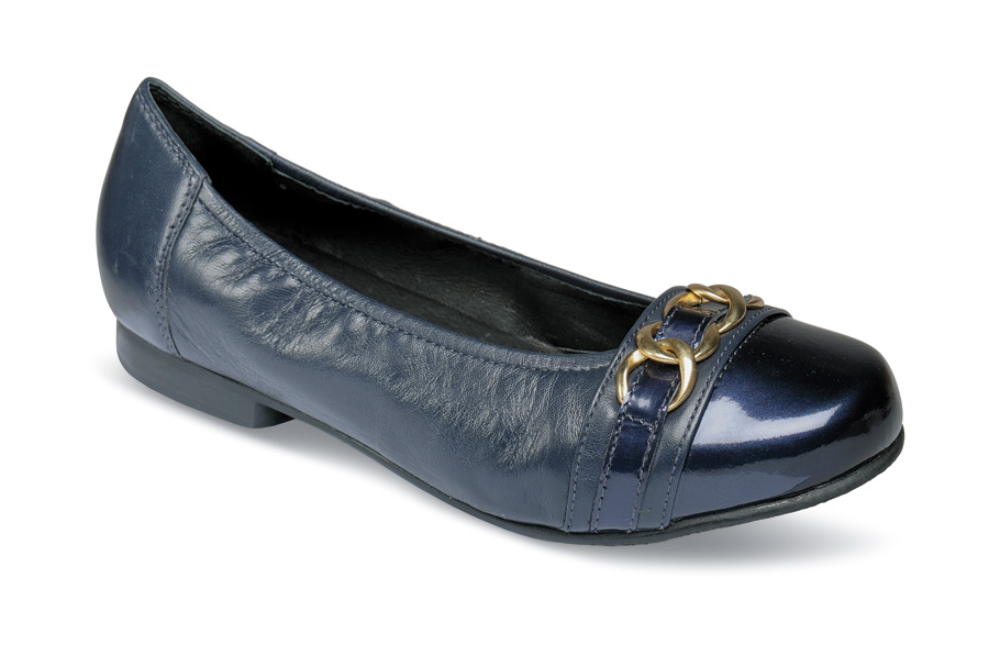 Piccadilly Navy Patent Toe Flat