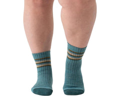 Teal-Womens Multi Stripe Cushioned Micro Crew Sock 1