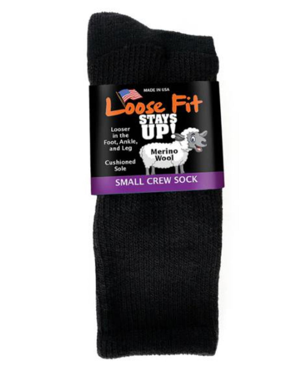Black-EXTRA WIDE LOOSE FIT MERINO WOOL CREW SOCK 1