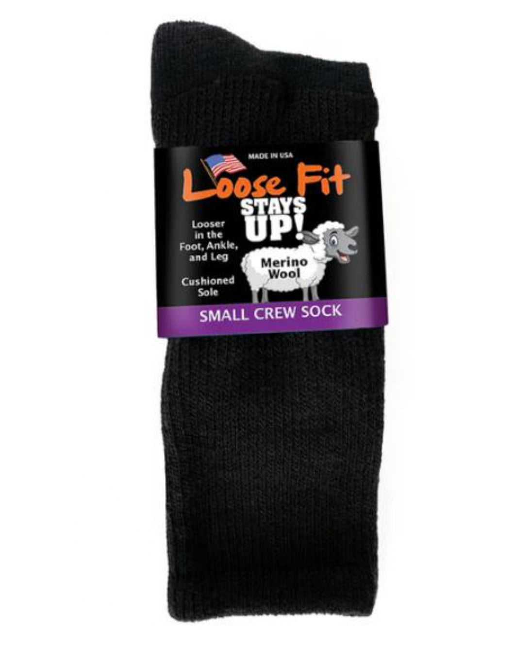 Black-EXTRA WIDE LOOSE FIT MERINO WOOL CREW SOCK 1