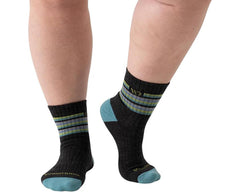 Charcoal-Womens Multi Stripe Cushioned Micro Crew Sock 1