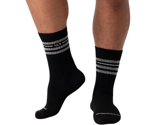 Black Grey-Mens Vintage Stripe Cushioned Crew Sock 1