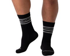 Black Grey-Mens Vintage Stripe Cushioned Crew Sock 1