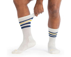 White Navy-Mens Vintage Stripe Cushioned Crew Sock 4
