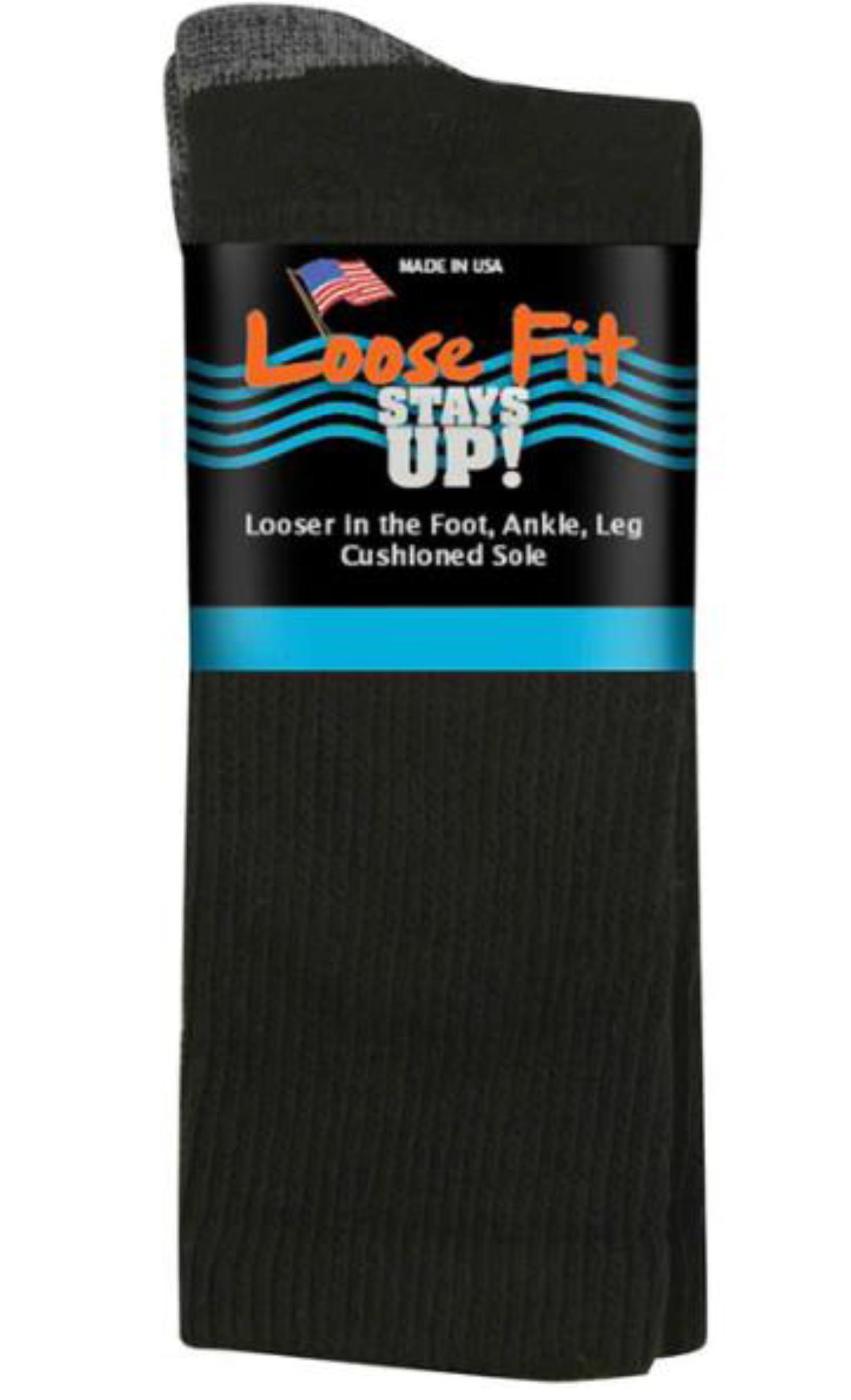 Black-EXTRA WIDE LOOSE FIT STAY UP CREW SOCK 1