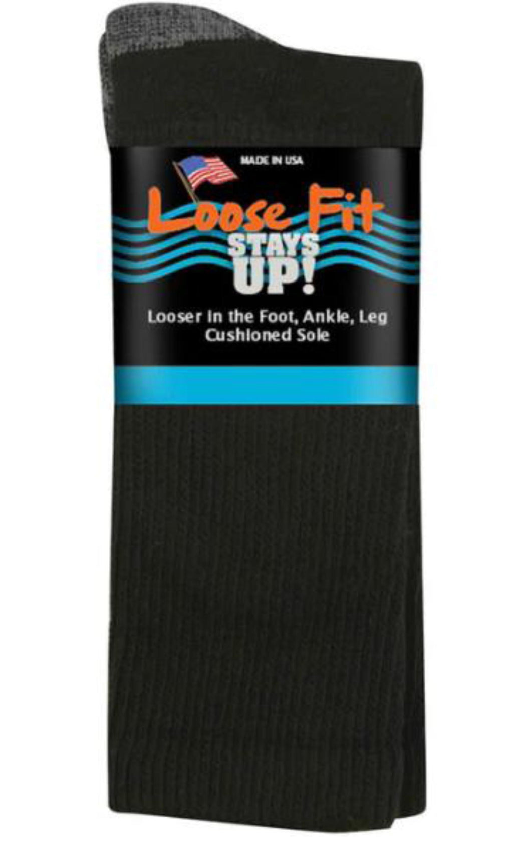 Black-EXTRA WIDE LOOSE FIT STAY UP CREW SOCK 1