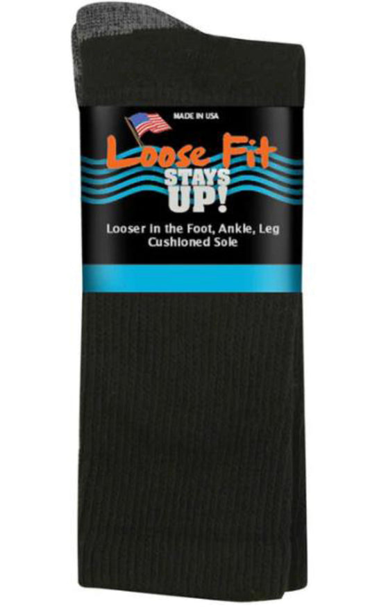 Black-EXTRA WIDE LOOSE FIT STAY UP CREW SOCK 1