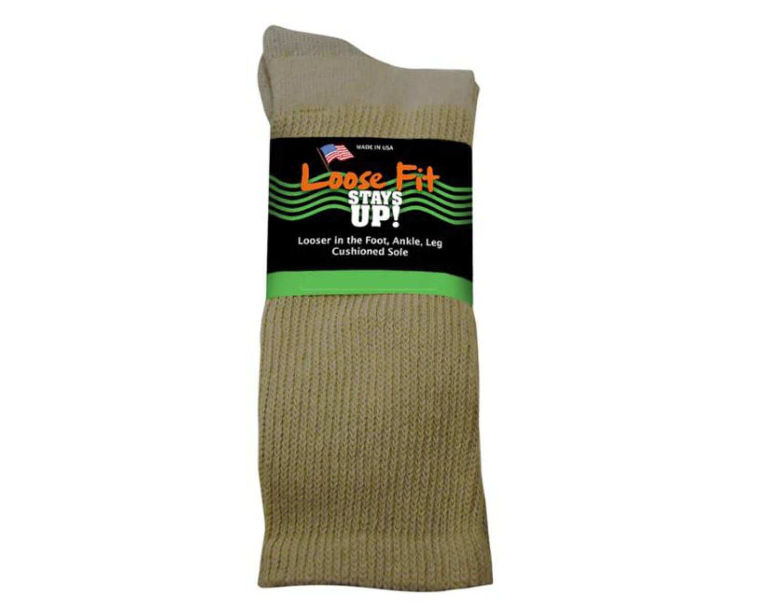 Tan-EXTRA WIDE LOOSE FIT STAY UP CREW SOCK 1