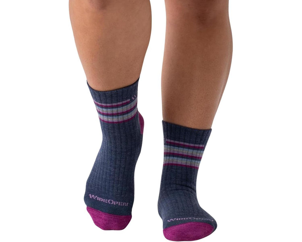 Denim Combo-Womens Multi Stripe Cushioned Micro Crew Sock 1