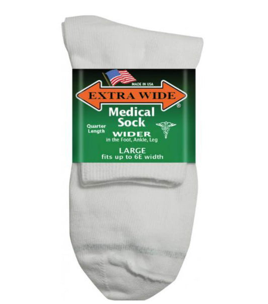 White-EXTRA WIDE MEDICAL QUARTER SOCK 1