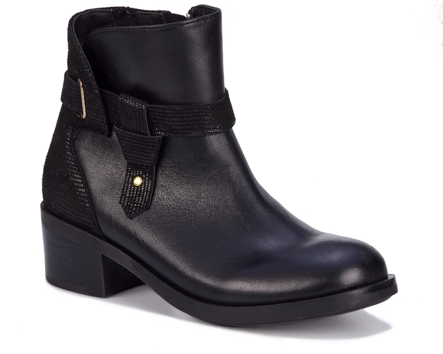 Black Napa Patent Lizard Print Leather-DELIA BY ROS HOMMERSON 1